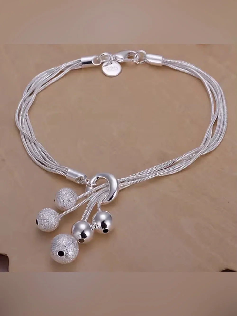 925 Sterling Silver Multi-Strand Tassel Charm Bracelet Elegant Statement Jewelry